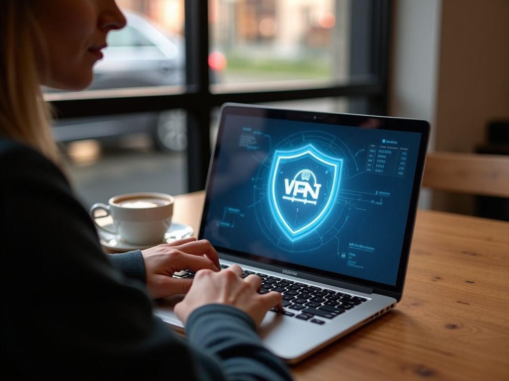 Kafede VPN ile güvenli çalışan kişi