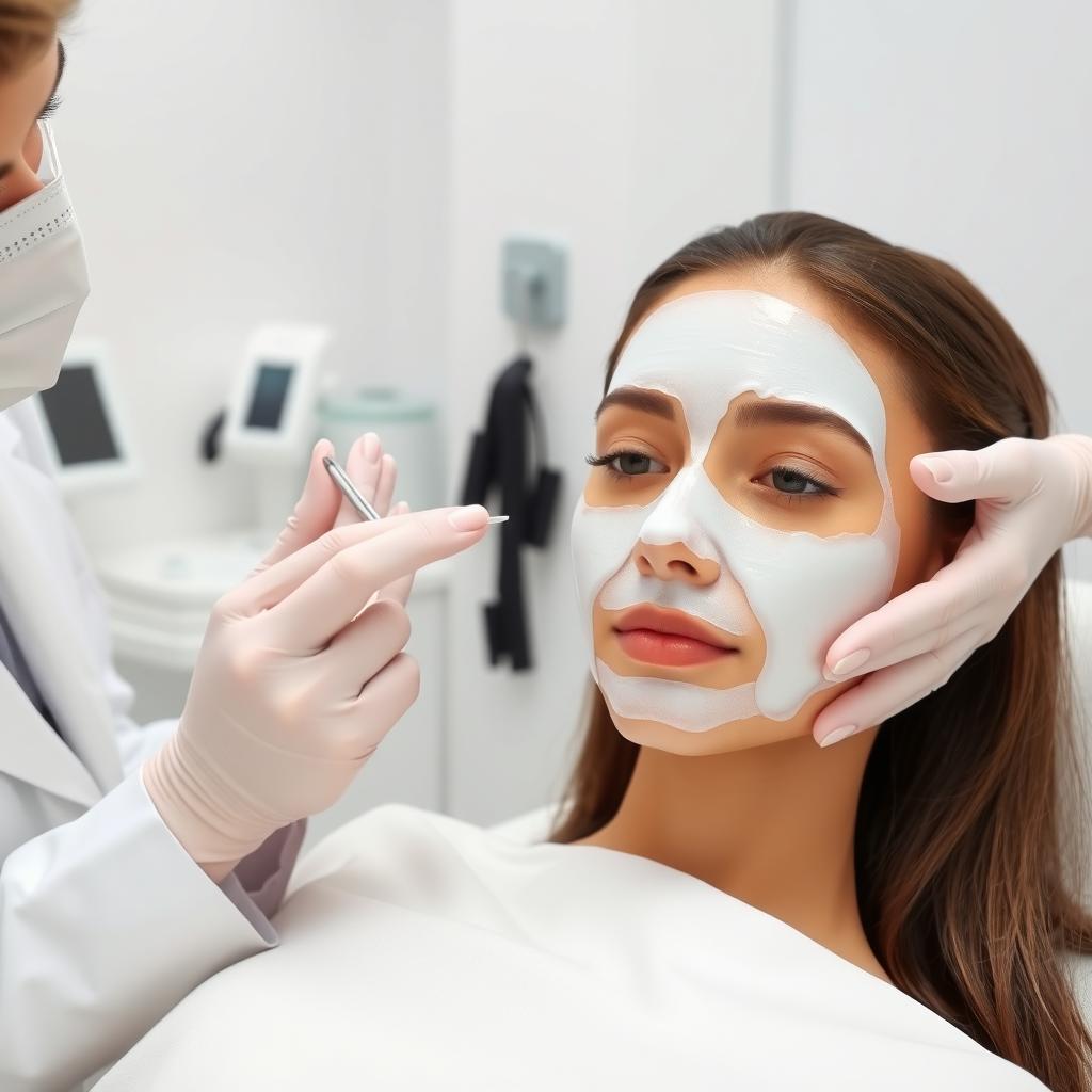 Çanakkale’de bir dermatoloji kliniğinde, genç bir kadına yatıştırıcı jel maske uygulanıyor.