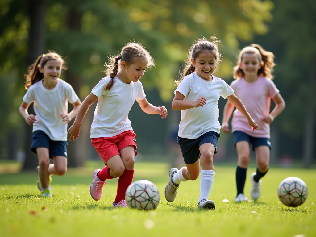 Parkta futbol oynayan enerjik genç kızlar