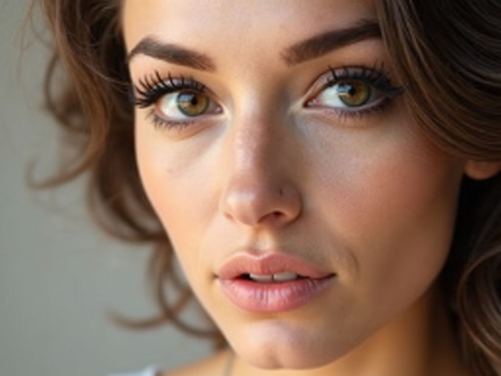 Su geçirmez maskara ve eyeliner ile kendinden emin bakan kadın