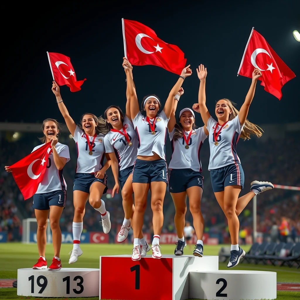 Başarılarını kutlayan Türk kadın sporcular