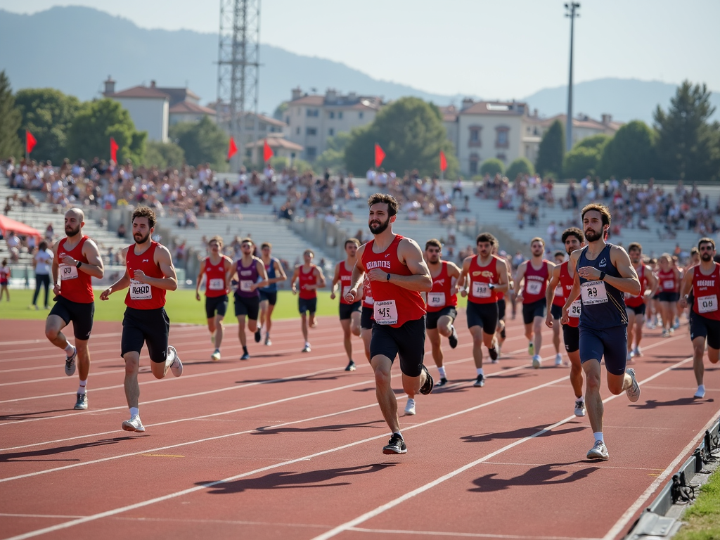 Çanakkale'de bir atletizm yarışmasında sporcular ve seyirciler